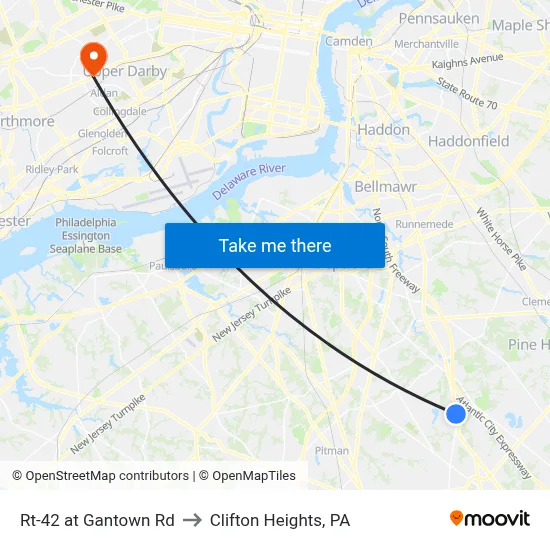 Rt-42 at Gantown Rd to Clifton Heights, PA map