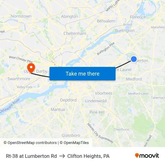 Rt-38 at Lumberton Rd to Clifton Heights, PA map