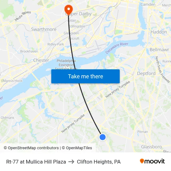 Rt-77 at Mullica Hill Plaza to Clifton Heights, PA map