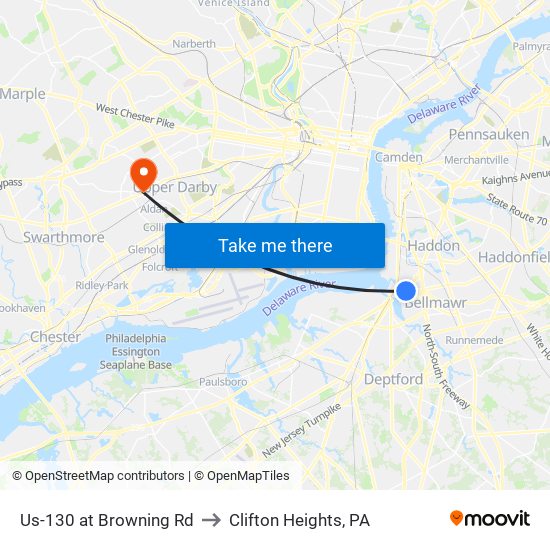 Us-130 at Browning Rd to Clifton Heights, PA map