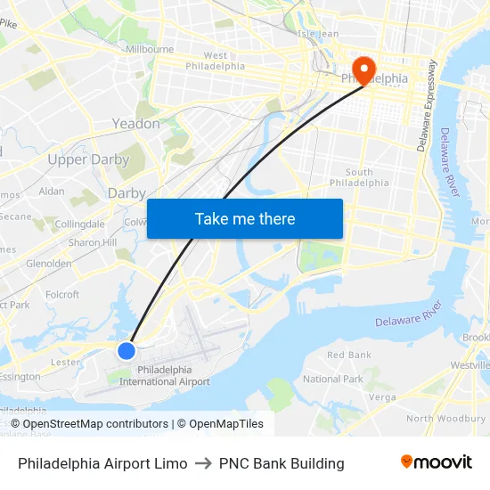 Philadelphia Airport Limo to PNC Bank Building map