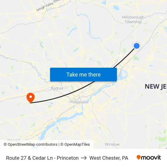 Route 27 & Cedar Ln - Princeton to West Chester, PA map