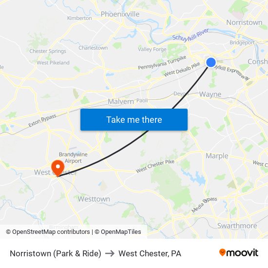 Norristown (Park & Ride) to West Chester, PA map