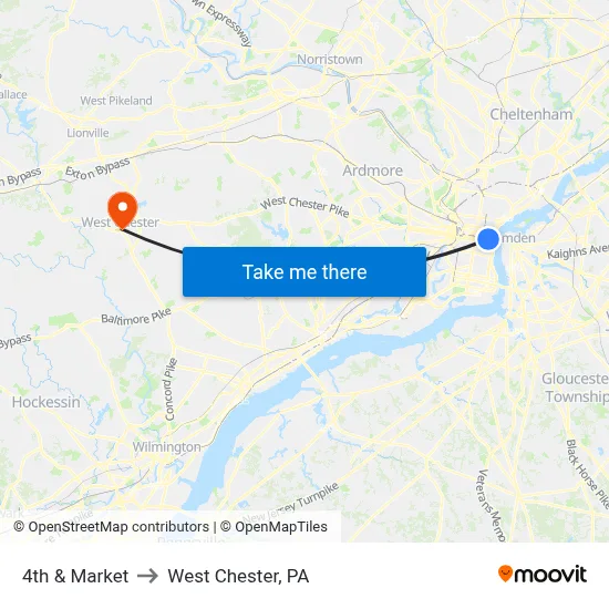 4th & Market to West Chester, PA map