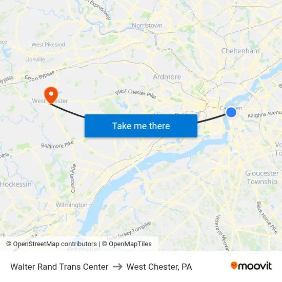 Walter Rand Trans Center to West Chester, PA map
