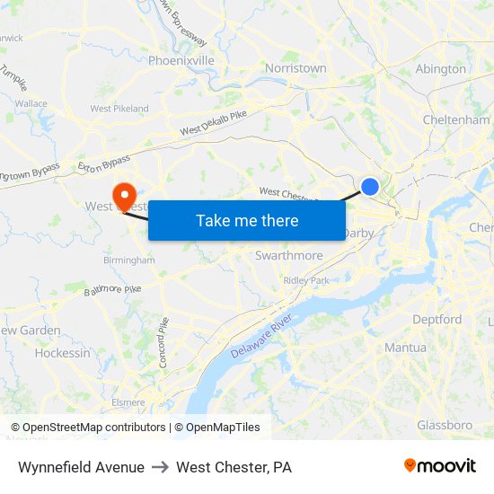 Wynnefield Avenue to West Chester, PA map