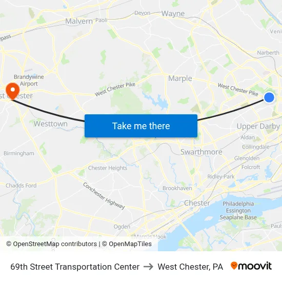69th Street Transportation Center to West Chester, PA map