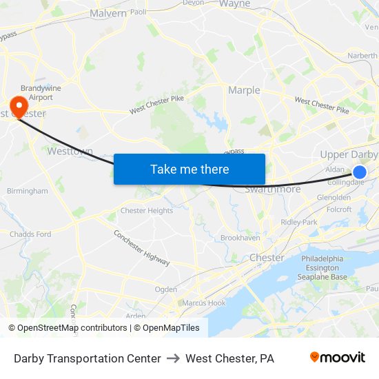 Darby Transportation Center to West Chester, PA map