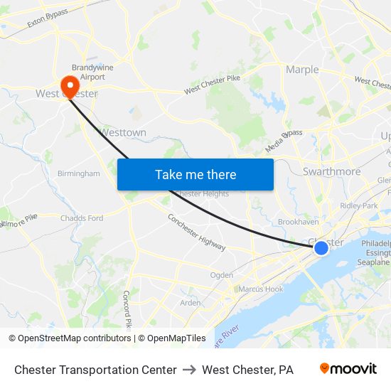 Chester Transportation Center to West Chester, PA map