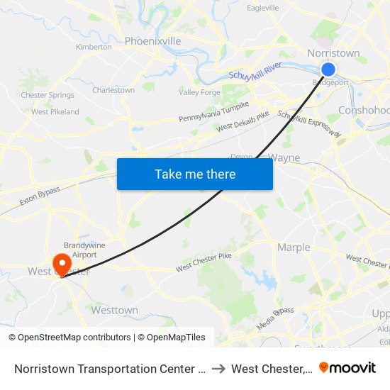 Norristown Transportation Center - Nhsl to West Chester, PA map