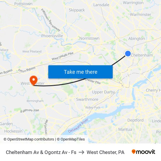 Cheltenham Av & Ogontz Av - Fs to West Chester, PA map