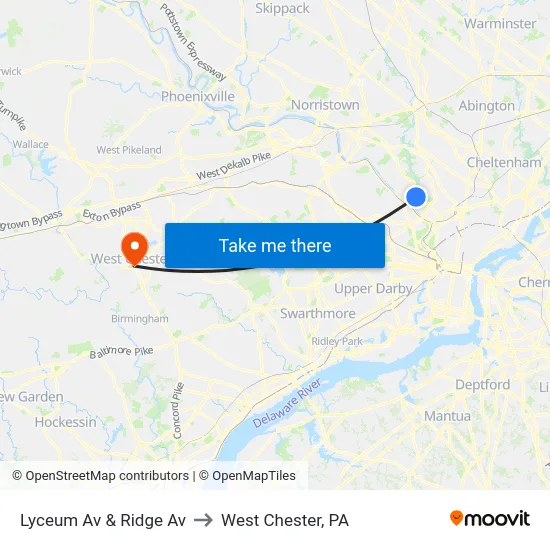Lyceum Av & Ridge Av to West Chester, PA map