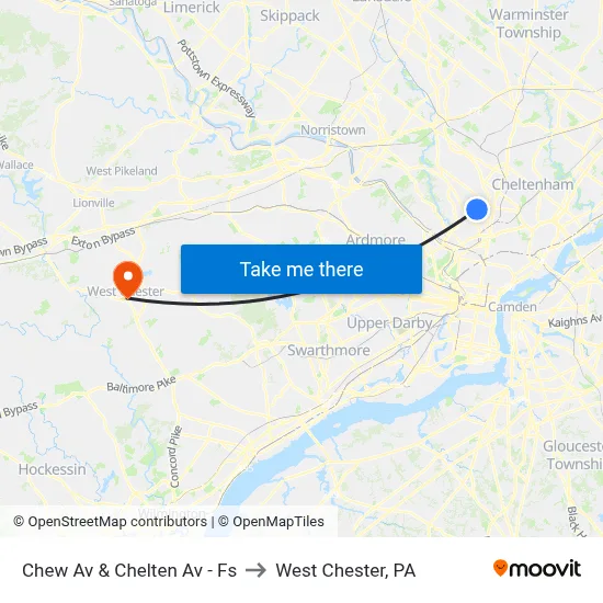 Chew Av & Chelten Av - Fs to West Chester, PA map