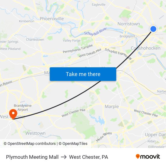 Plymouth Meeting Mall to West Chester, PA map