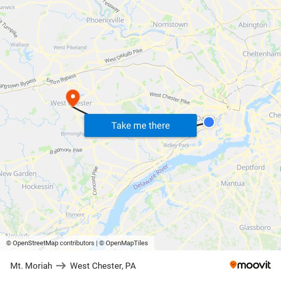 Mt. Moriah to West Chester, PA map