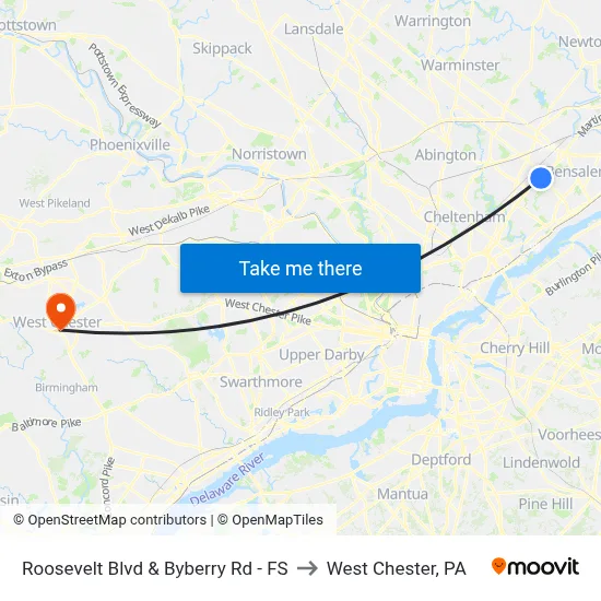 Roosevelt Blvd & Byberry Rd - FS to West Chester, PA map