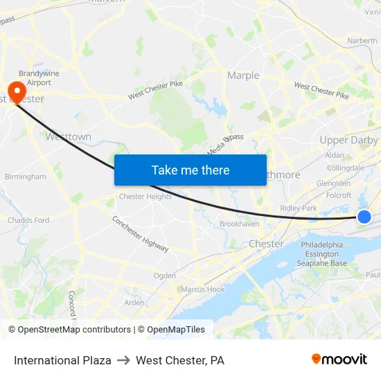 International Plaza to West Chester, PA map