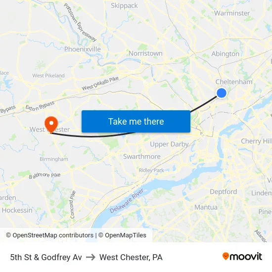 5th St & Godfrey Av to West Chester, PA map