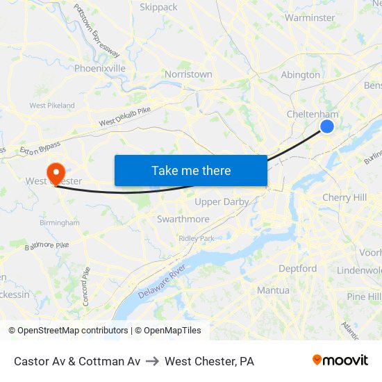 Castor Av & Cottman Av to West Chester, PA map