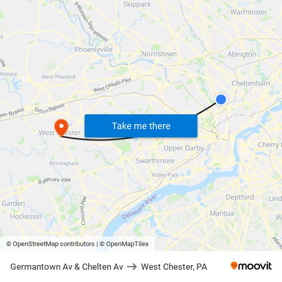 Germantown Av & Chelten Av to West Chester, PA map