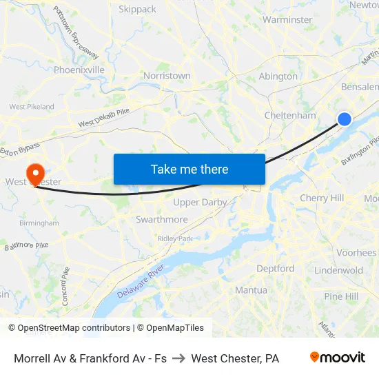 Morrell Av & Frankford Av - Fs to West Chester, PA map