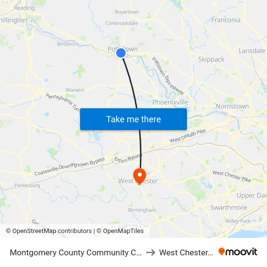 Montgomery County Community College to West Chester, PA map