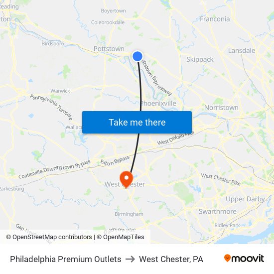 Philadelphia Premium Outlets to West Chester, PA map