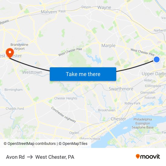 Avon Rd to West Chester, PA map