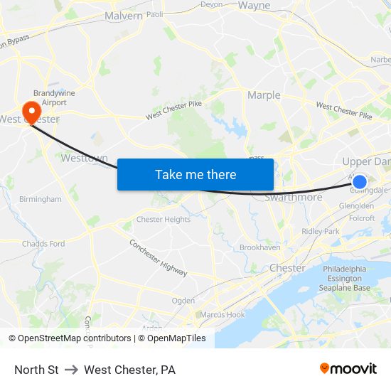 North St to West Chester, PA map