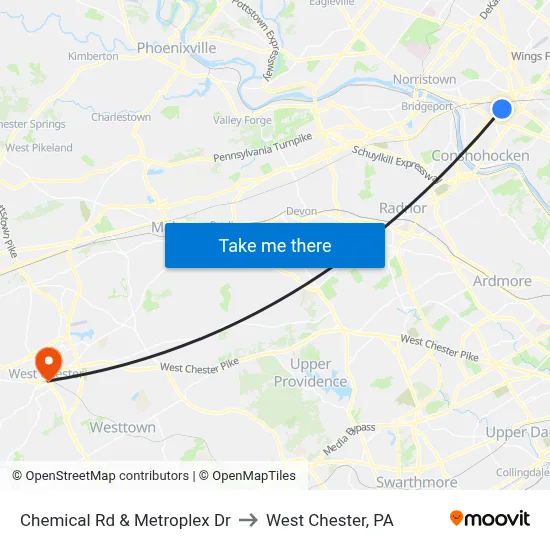 Chemical Rd & Metroplex Dr to West Chester, PA map