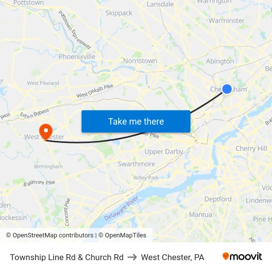 Township Line Rd & Church Rd to West Chester, PA map