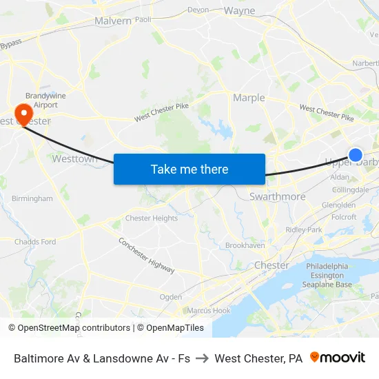 Baltimore Av & Lansdowne Av - Fs to West Chester, PA map
