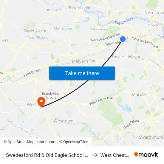 Swedesford Rd & Old Eagle School Rd - Mbns to West Chester, PA map