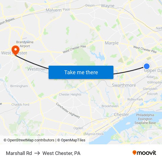 Marshall Rd to West Chester, PA map