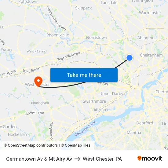 Germantown Av & Mt Airy Av to West Chester, PA map