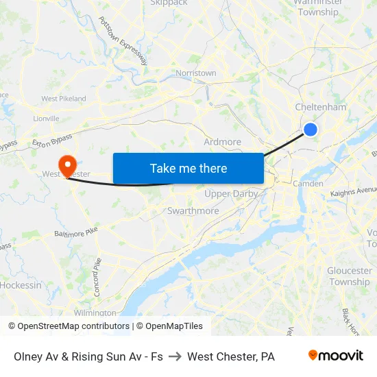Olney Av & Rising Sun Av - Fs to West Chester, PA map