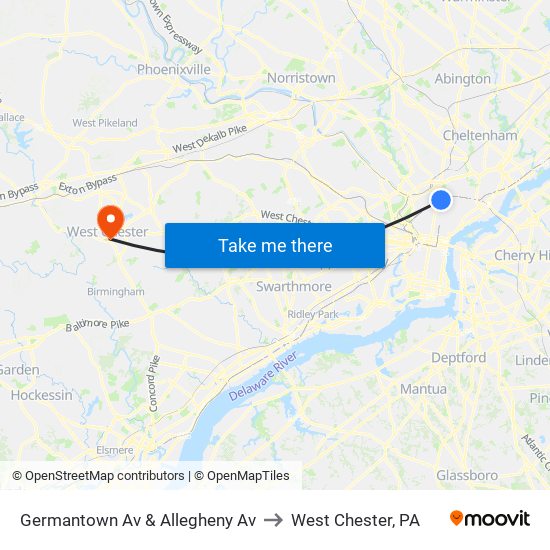 Germantown Av & Allegheny Av to West Chester, PA map