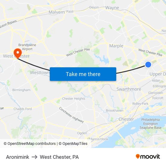 Aronimink to West Chester, PA map