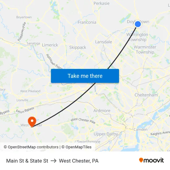 Main St & State St to West Chester, PA map