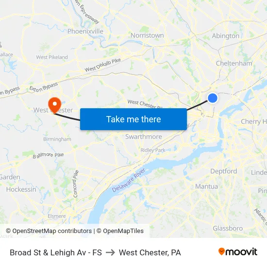 Broad St & Lehigh Av - FS to West Chester, PA map