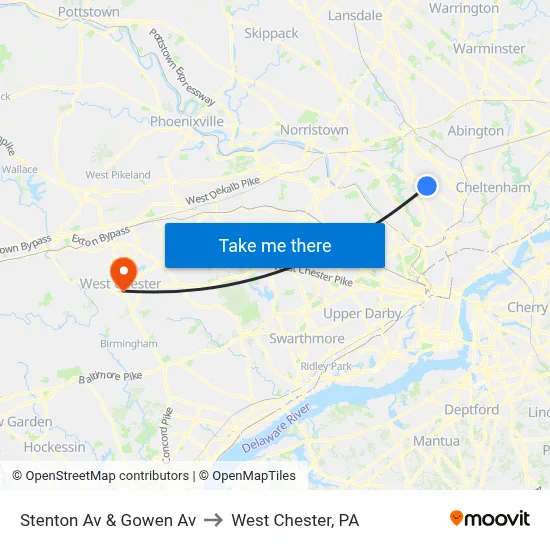 Stenton Av & Gowen Av to West Chester, PA map