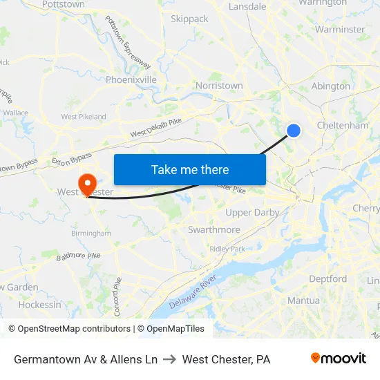 Germantown Av & Allens Ln to West Chester, PA map