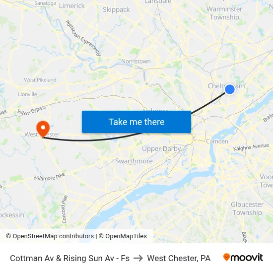 Cottman Av & Rising Sun Av - Fs to West Chester, PA map
