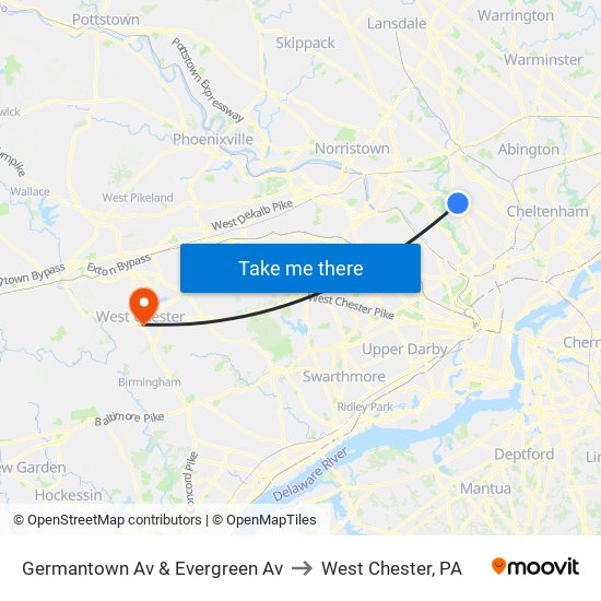 Germantown Av & Evergreen Av to West Chester, PA map