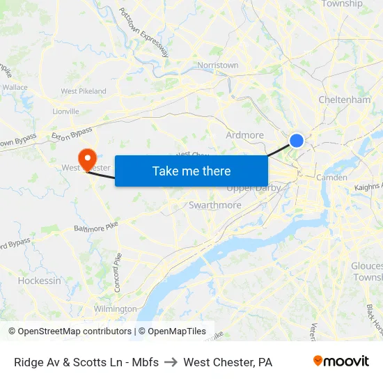 Ridge Av & Scotts Ln - Mbfs to West Chester, PA map
