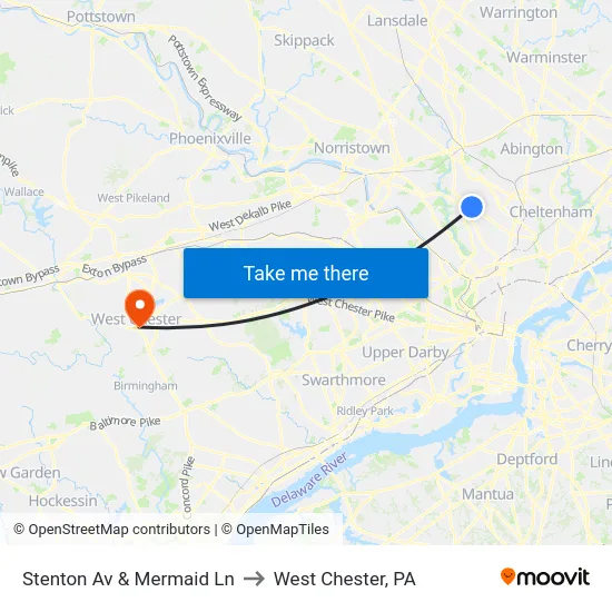 Stenton Av & Mermaid Ln to West Chester, PA map
