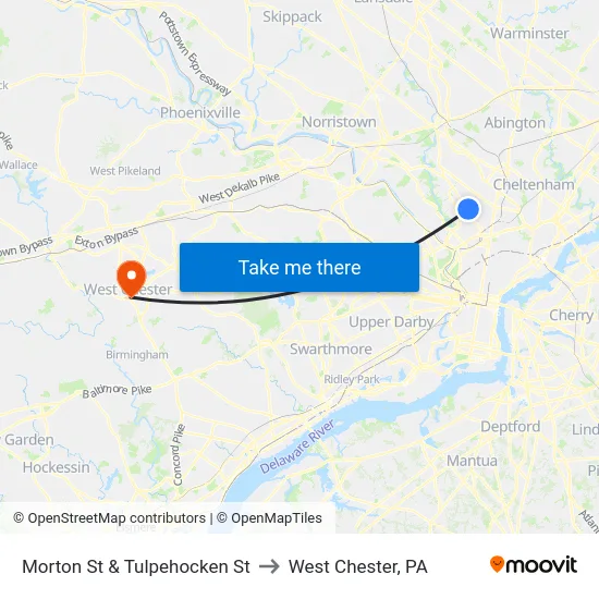 Morton St & Tulpehocken St to West Chester, PA map
