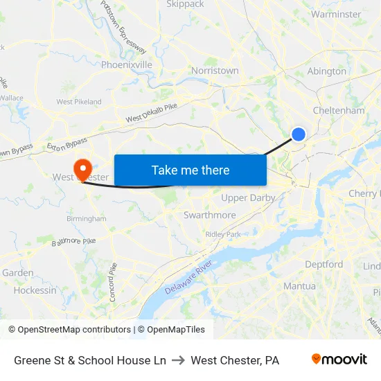 Greene St & School House Ln to West Chester, PA map