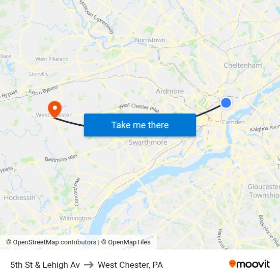 5th St & Lehigh Av to West Chester, PA map