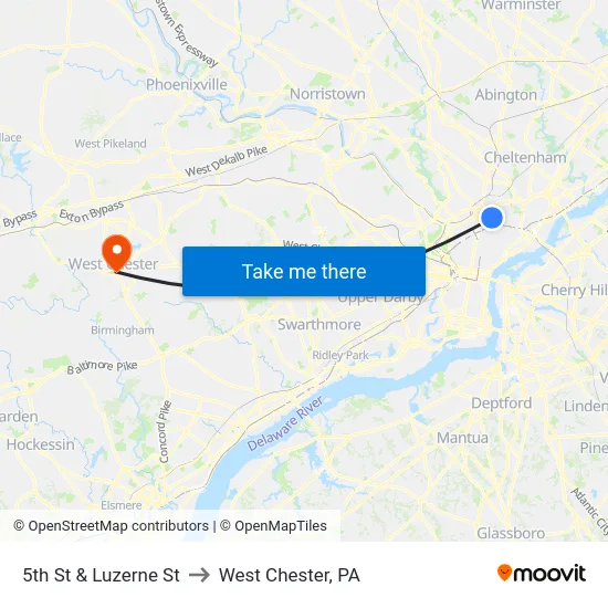 5th St & Luzerne St to West Chester, PA map